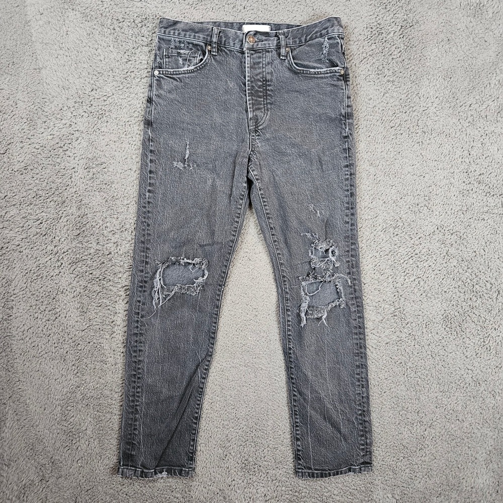 We The Free Free People Women 27 Distressed Straight Leg Jeans Black High Rise